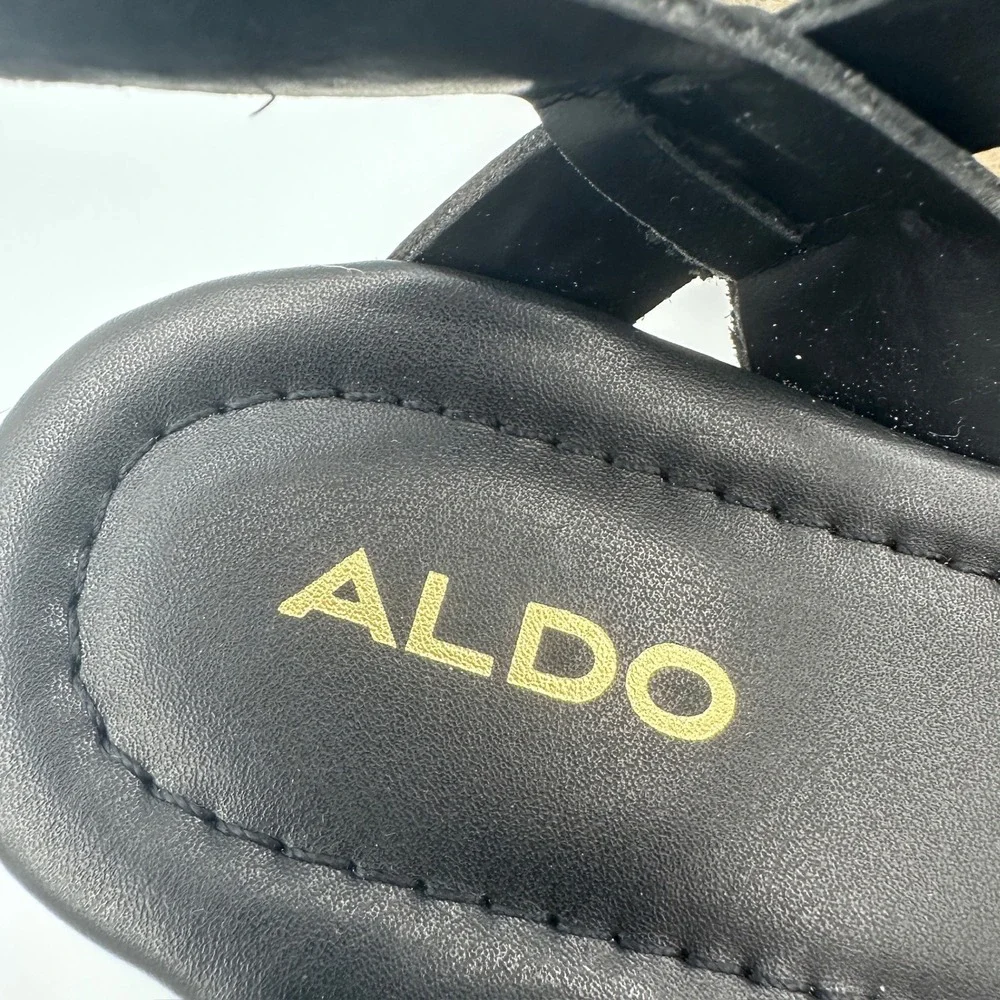 Aldo Meresha Black Espadrille Wedge Sandals Platform Strappy Ankle Strap 7.5